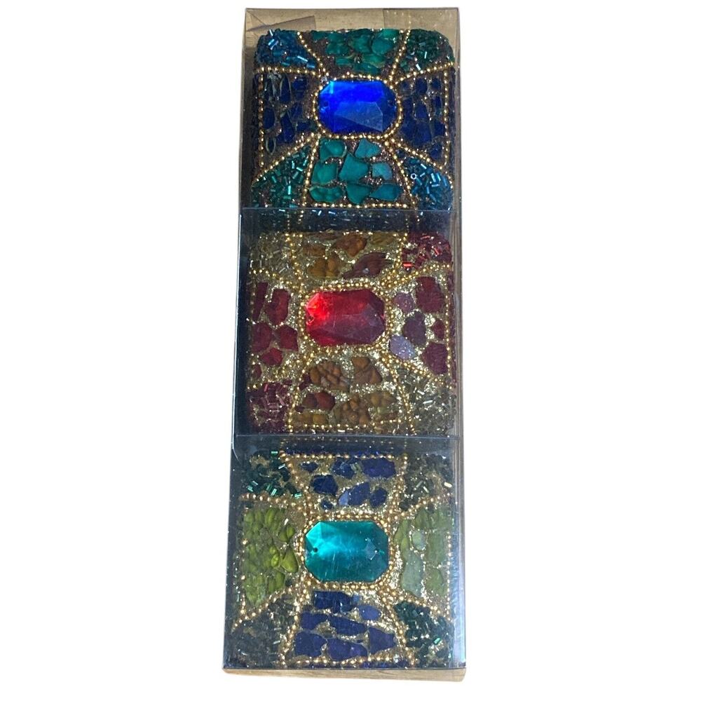 PIER 1 3 Mini Boxes Trinket Boxes Jeweled - 2 3/4” x2 1/2"x 1 1/4”NEW‎